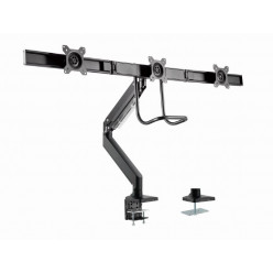 Arm for 3 monitors 13--27- - Gembird MA-DA3-03, Monitor desk mount with single arm for 3 monitors, Steel (1.35 mm), Gas spring 1-6kg, VESA 75/100, arm rotates, extends and retracts, tilts to change reading angles, matt black